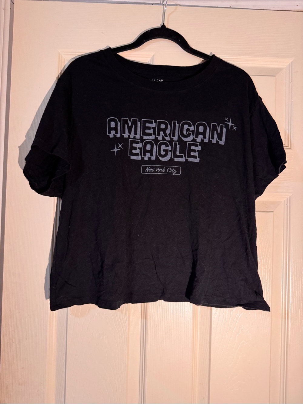 American Eagle Outfitters Black Graphic Tee with Gray Logo - Women XL